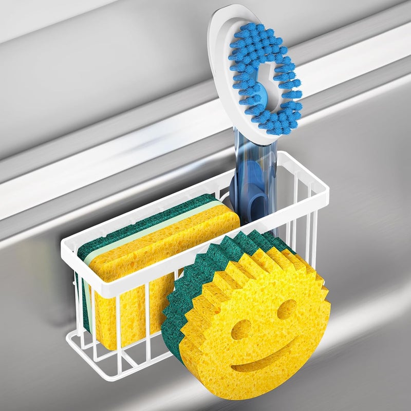 MURLONG Sponge Holder Smiley Face,Sink Caddy,Kitchen Organizer with 2 Suction Cups/1 Adhesive Strips,Designed for Sponge,Soap,Dish Brush,Scrubber - White - Image 1